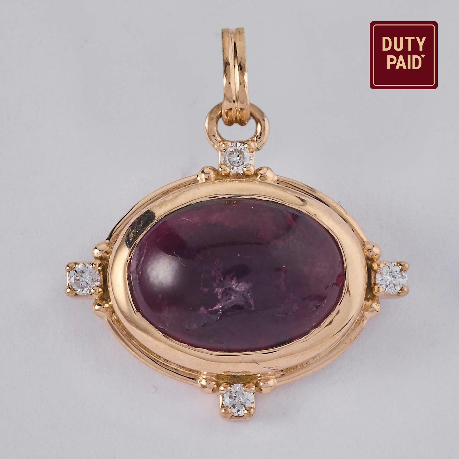 6.56 Natural Rubellite Oval Pendant 14K Gold Solid Gold Starburst Bezel