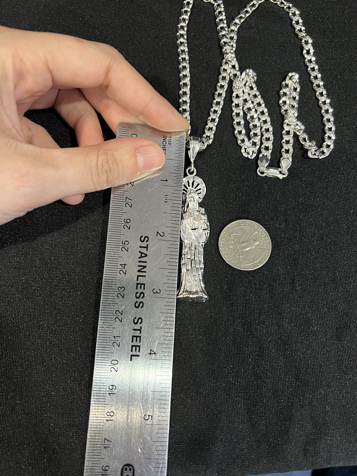 925 Sterling Silver Men Women Santa Muerte Grim Reaper Deck Curb Chain 20 26 30