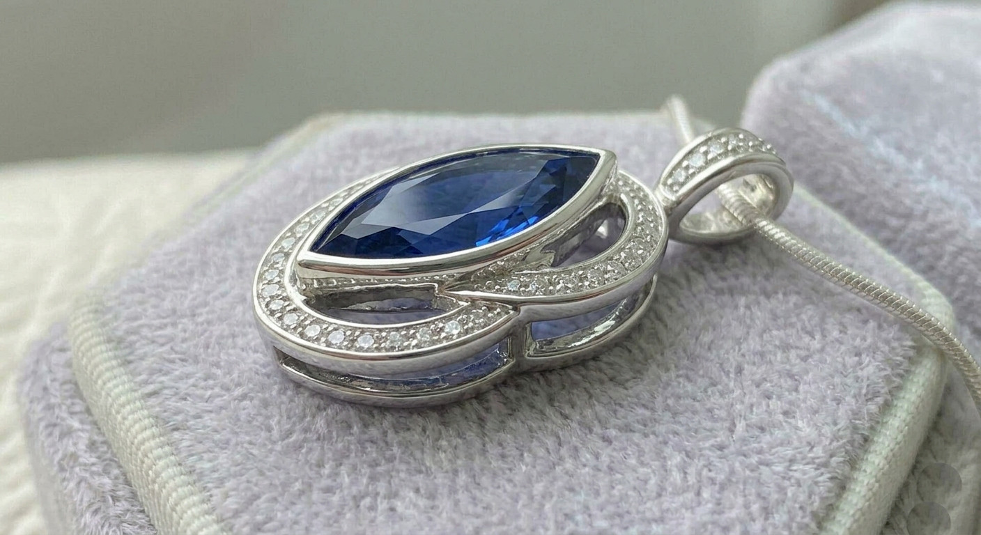 Lab Blue Sapphire Marquise Halo INFINITY Pendant 92.5 Sterling Silver Necklace