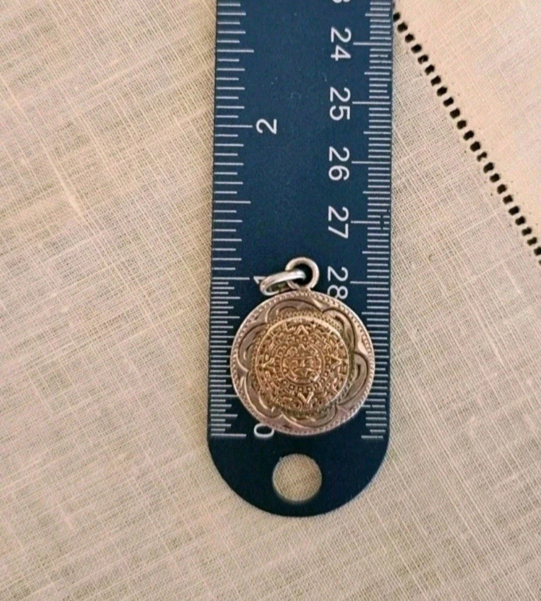 Vintage Mexico Mixed Metal 10k Gold Sterling Silver Aztec Mayan Calendar Pendant