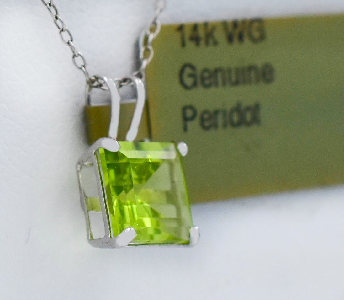 GENUINE 1.02 Cts PERIDOT PENDANT 14K SOLID WHITE GOLD -Free Chain-FREE APPRAISAL