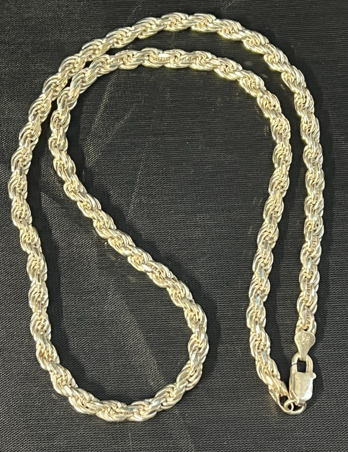 AGI 925 Sterling Silver 5mm Rope Chain Necklace 24″ Length 66.1g Italy HEAVY