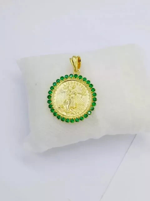 Liberty Coin Pendant 14K Yellow Gold Plated 2Ct Round Cut Lab Created Emerald