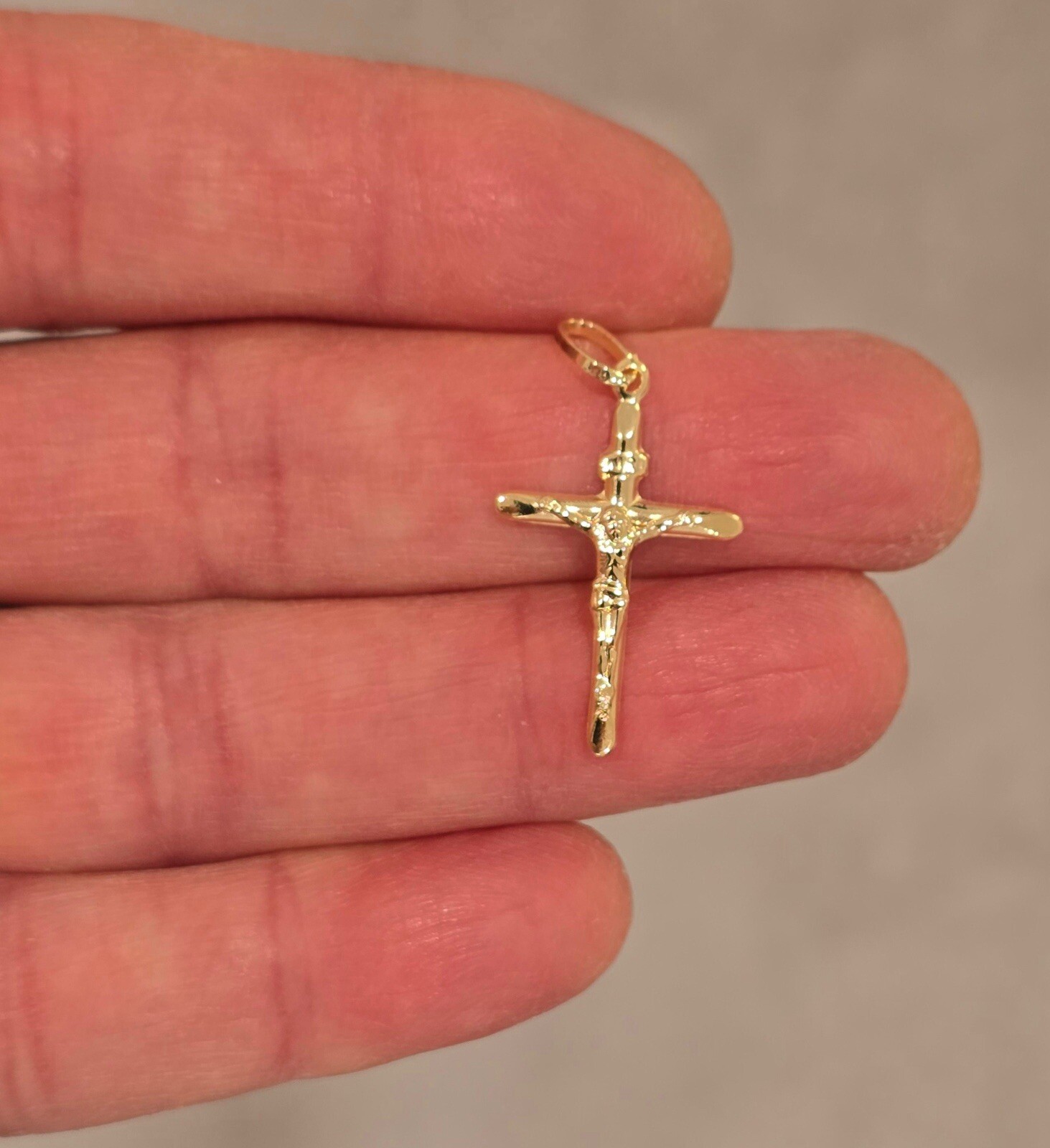14k Solid Yellow Gold Crucifix Religious Cross INRI Pendant Necklace 18×26 mm