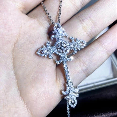 3.00Ct Round Cut Lab Created Diamond Women’s Cross Pendant 14K White Gold Plated