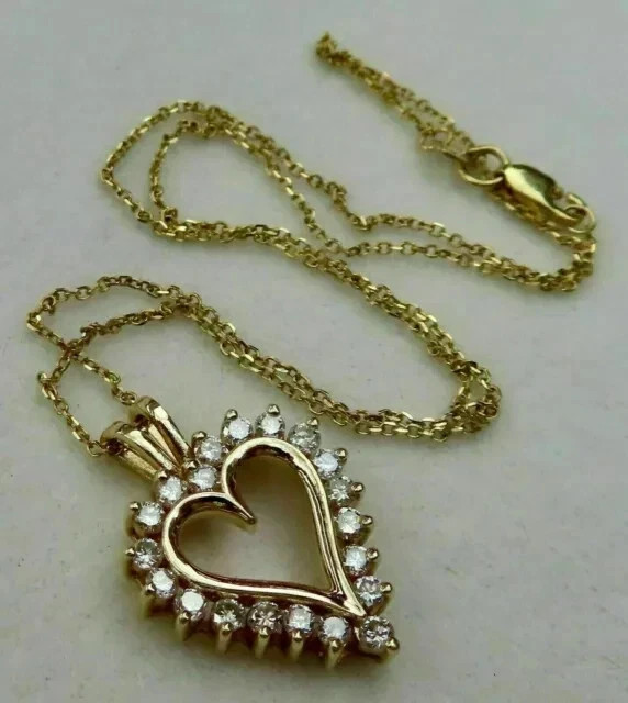 1.00Ct Round Cut Real Moissanite Heart Shape Pendant 14K Yellow Gold Plated
