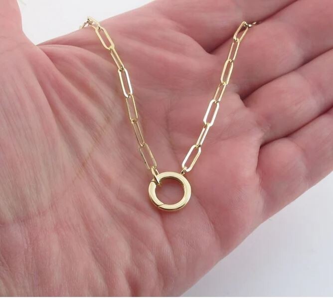 14k Yellow Gold Charm Clasp PAPERCLIP Link Chain Necklace 18 Inch 4 grams 3.2MM