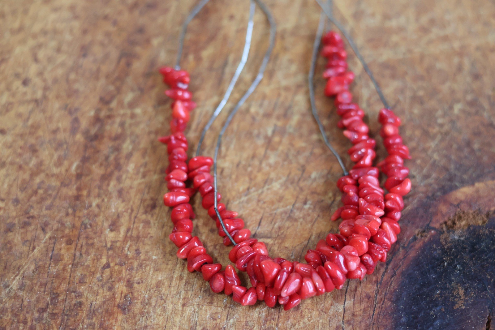Red Coral Chip Bead Teardrop Dangle/necklace 925 Silver Metal Closure(untested)