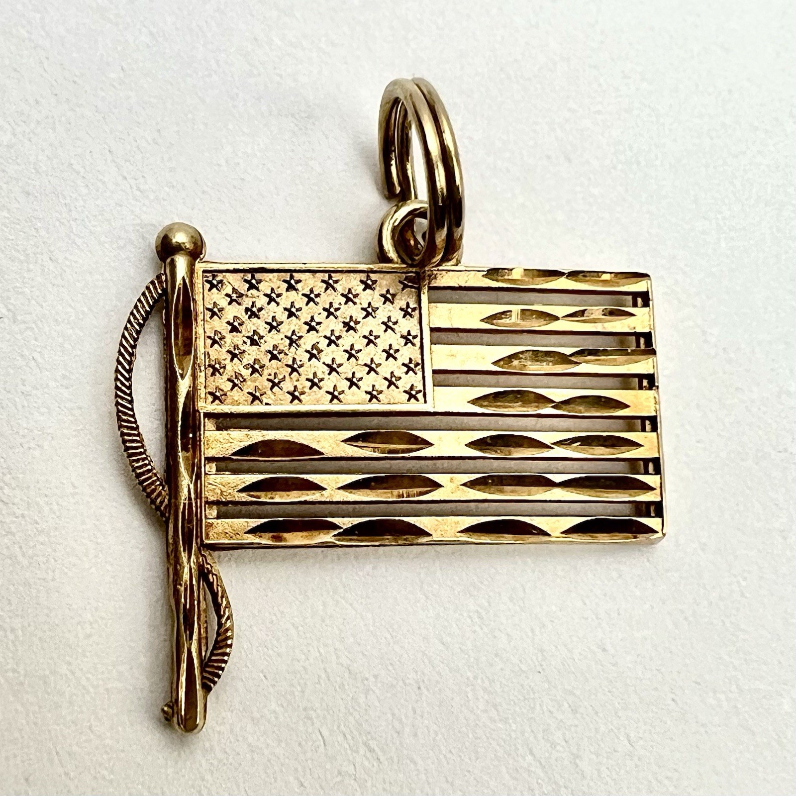 Michael Anthony American Flag 14k Yellow Gold God Bless USA Charm or Pendant