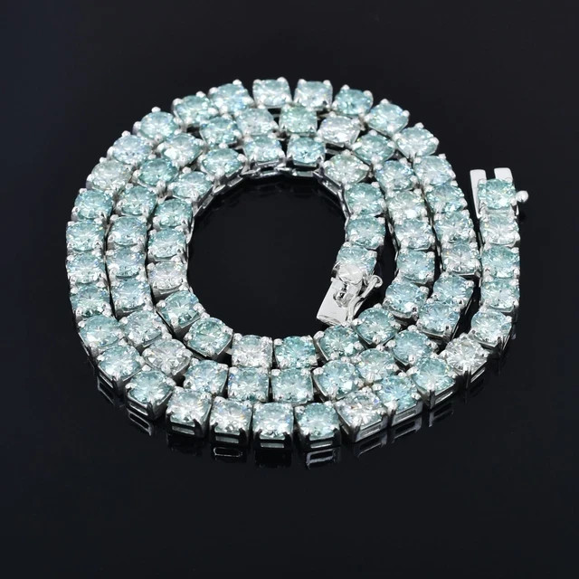 49 Ct 5mm Diamond Ice Blue Diamond Necklace, 20 Inches 14k White Gold Plated