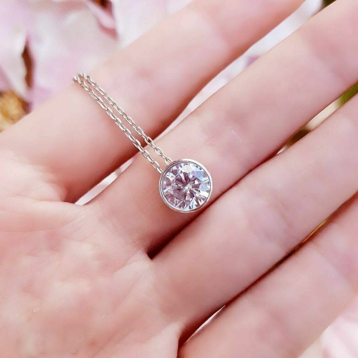 3Ct Round Cut Bezel Set VVS1 Diamond Solitaire Pendant In 14k White Gold Finish