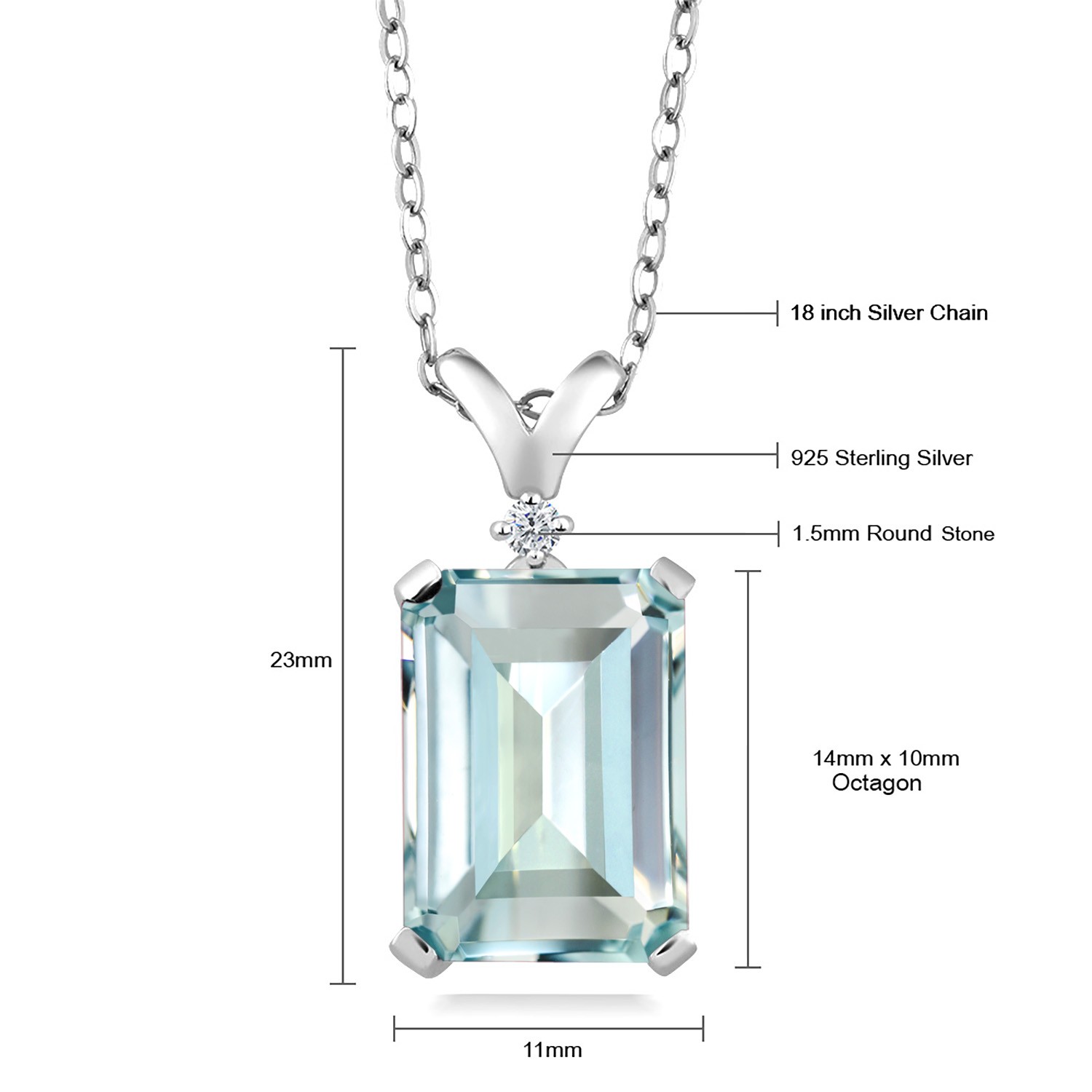 6.66 Ct Sky Blue Simulated Aquamarine White Diamond 925 Sterling Silver Pendant