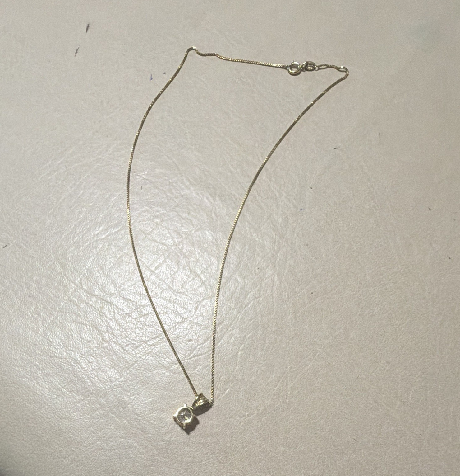 925 sterling Box Chain Necklace Round Clear Diamond Prong Pendant Charm