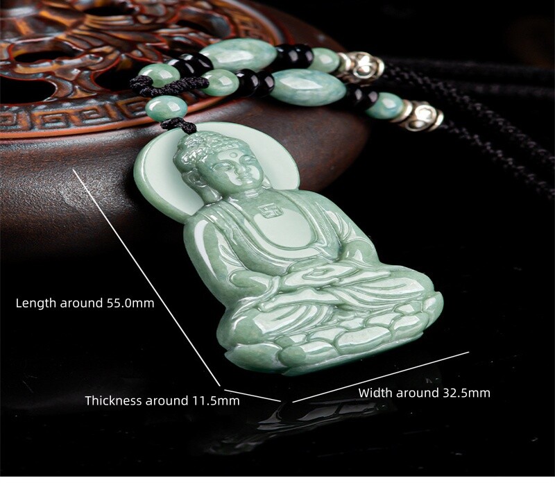 Natural Jade Green Buddha Amitabha Buddha Statue Necklace Pendant Male Female