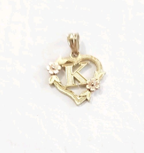 Vintage 14k Gold Initial “K” Heart Pendant Black Hills 1.22g .75″