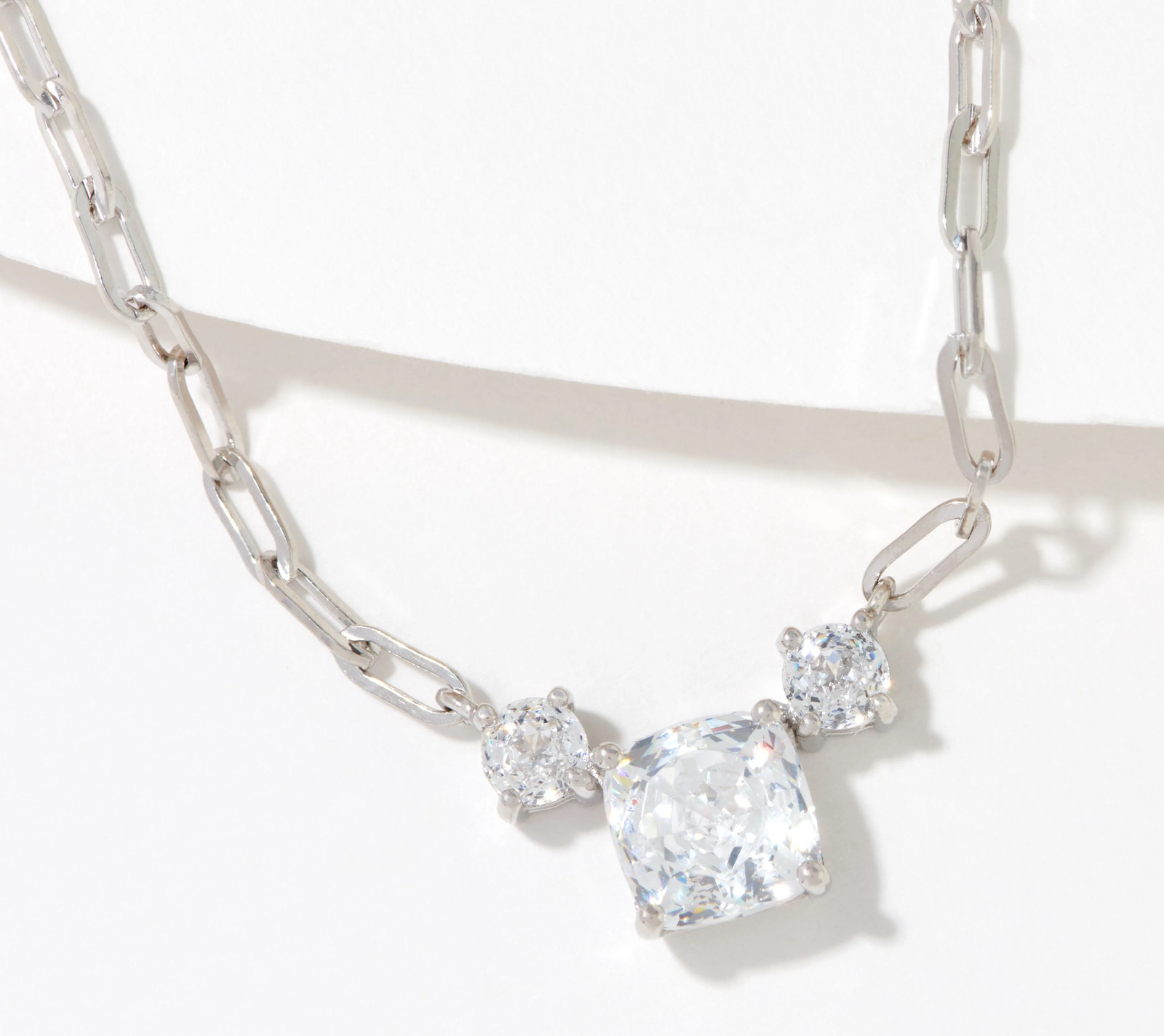 Diamonique 35th Anniversary 135 Facet 3-Stone Platinum Clad Necklace