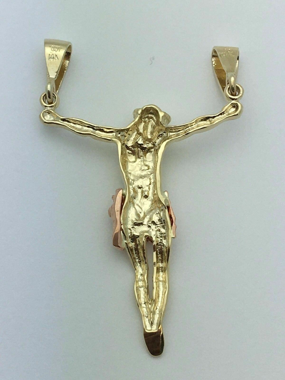 14k Two Tone Color Gold Solid Jesus Christ Religious Crucifix Charm Pendant 5.5g