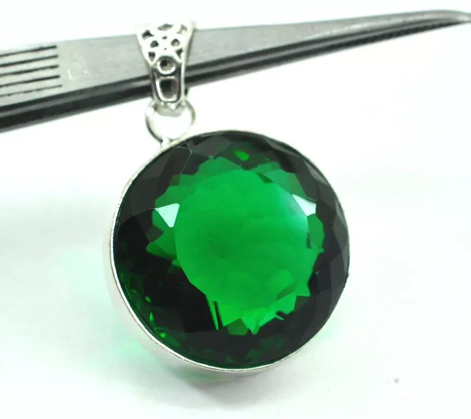 94 Ct Green Topaz Round Cut 925 Sterling Silver Gemstone Pendant Jewelry