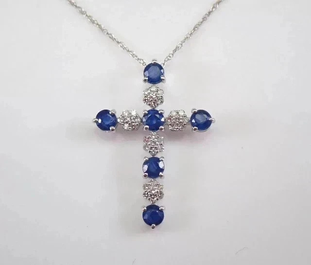1.10Ct Round Cut Lab Created Sapphire Cross Womens Pendant 14K White Gold Plated