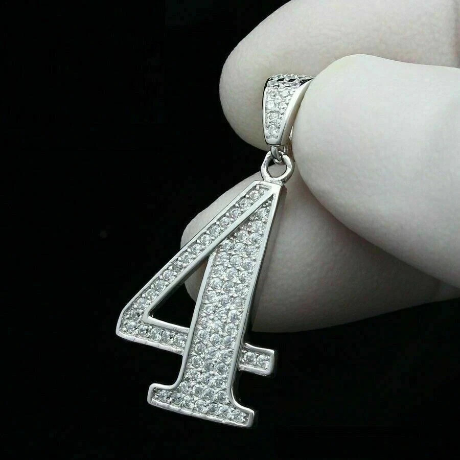Unique 2Ct Round Cut Number “4” Pendant 14K White Gold Finish 18″ Free Chain