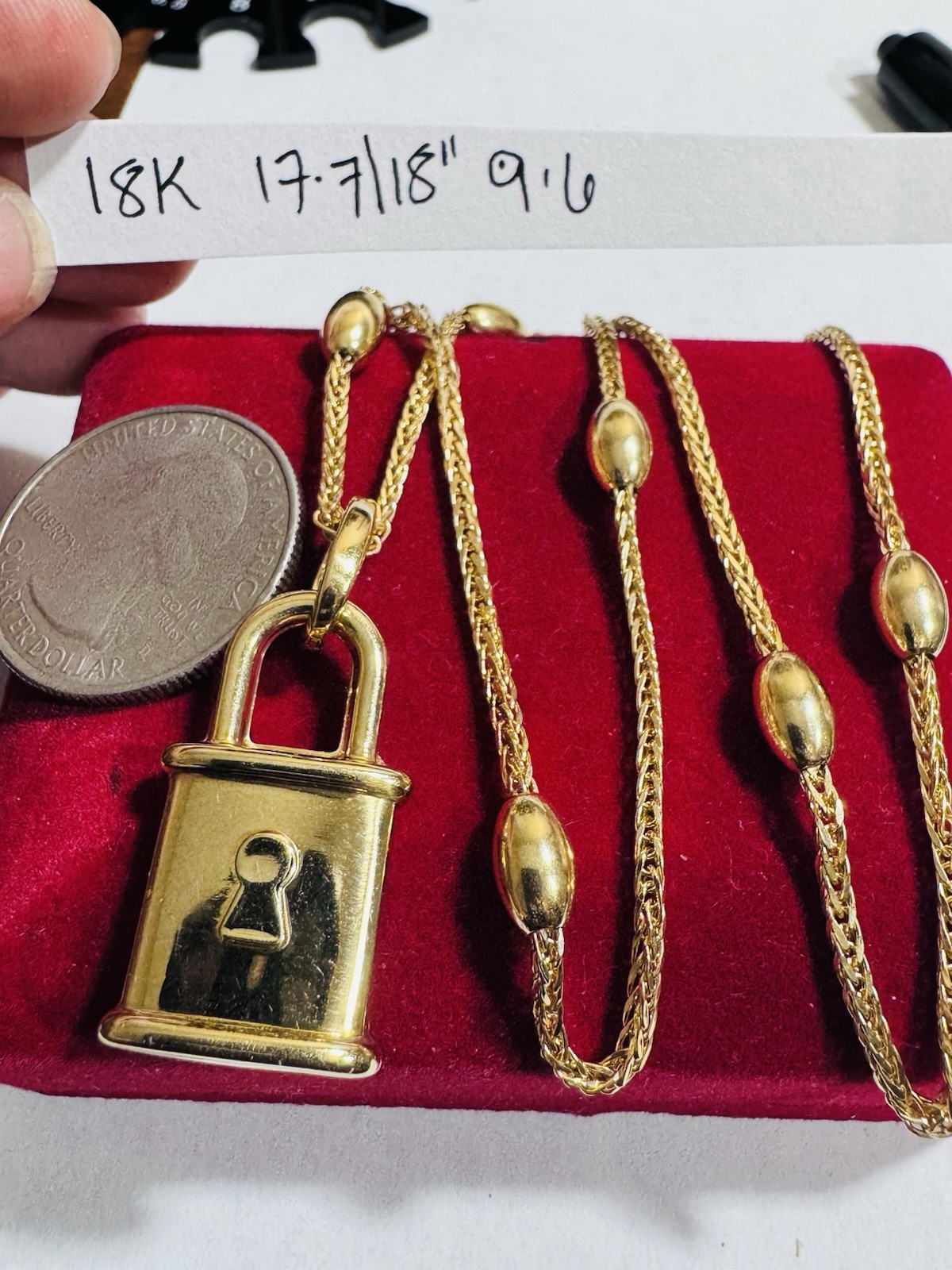 RARE 18K 750 Genuine Gold Oval Chain Padlock Necklace 17.6”/18” Long 9.6g 2.2mm