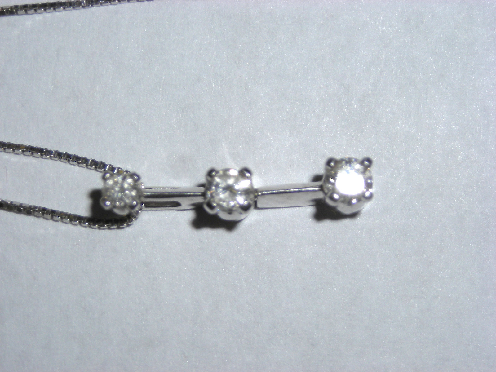 14K White Gold 3 Diamond Pendant Necklace Past Present & Future Approx 1/4 Carat