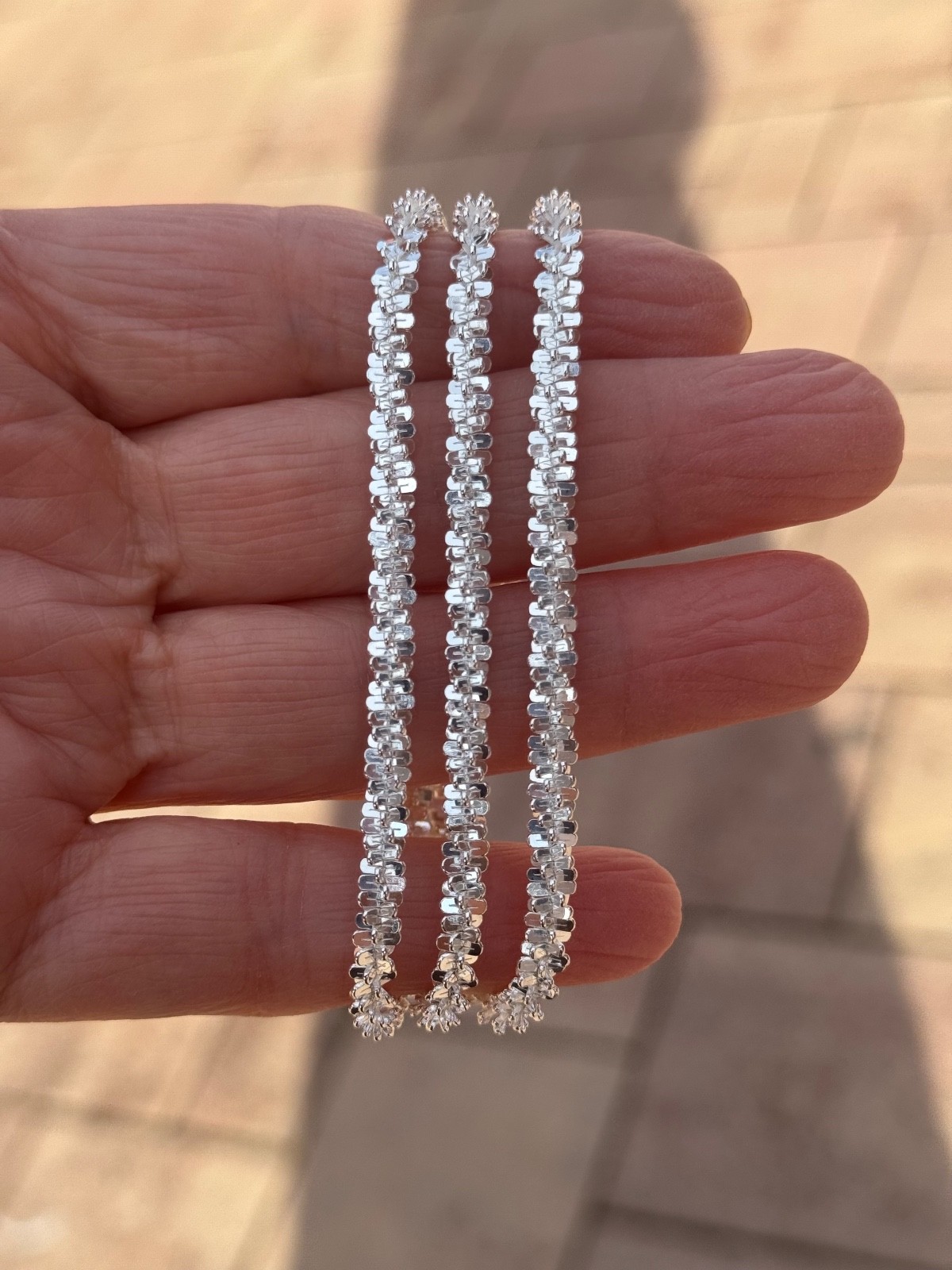 925 Sterling Silver ( 4.6MM) Thick Margarita Criss Cross Rock Sparkle Chain
