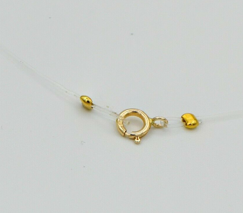 Beautiful 14K Yellow Gold Solitaire Diamond Heart Fish Wire Pendant Necklace 16″