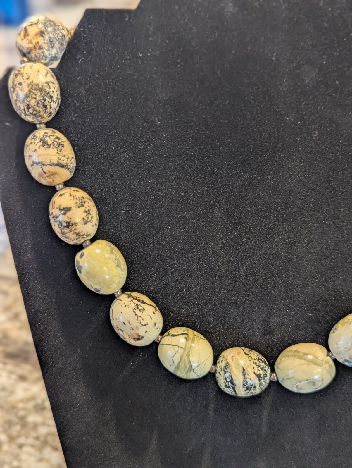 925 AIL Sterling Silver 141g18-20″ 15mm Natural Yellow Turquoise Beaded Necklace