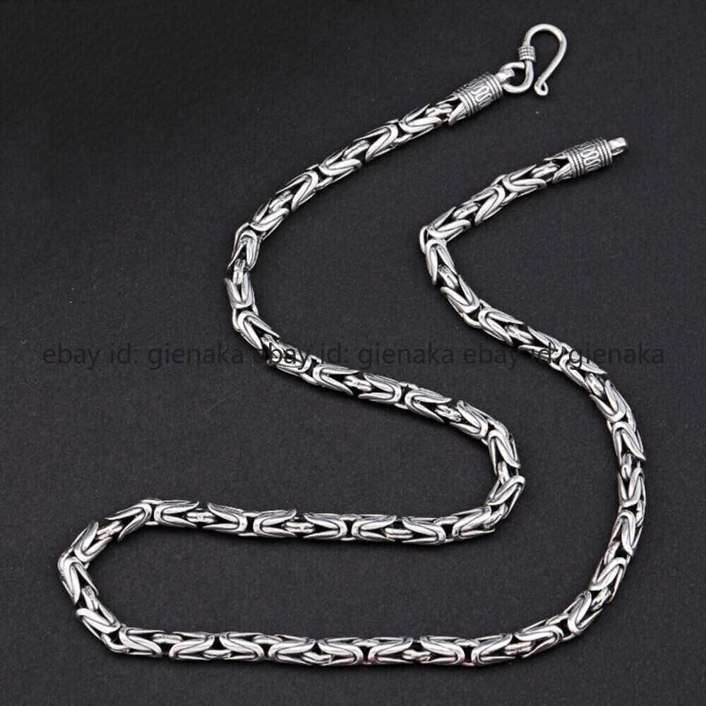 Pure S925 Sterling Silver Chain Men Women 4-7mm Byzantine Link Necklace 18-30in