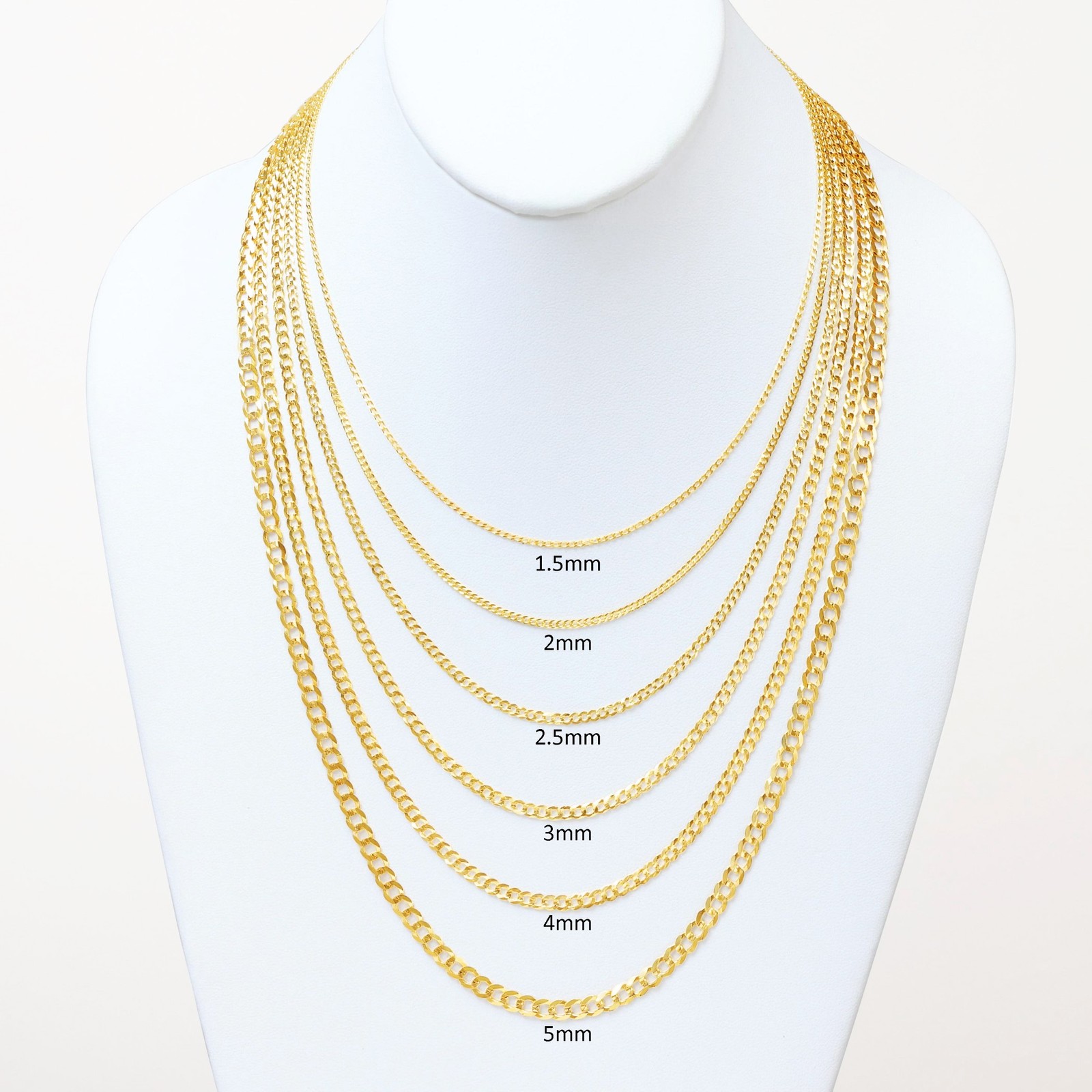 10K Yellow Gold Solid 2mm-12.5mm Cuban Curb Chain Link Pendant Necklace 16″- 30″