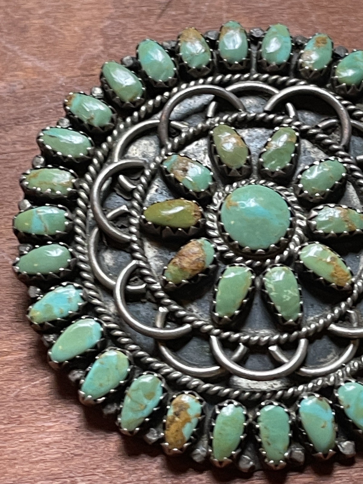 Vintage Navajo Larry Moses Begay LMB Sterling Silver Green Turquoise Pendant Pin
