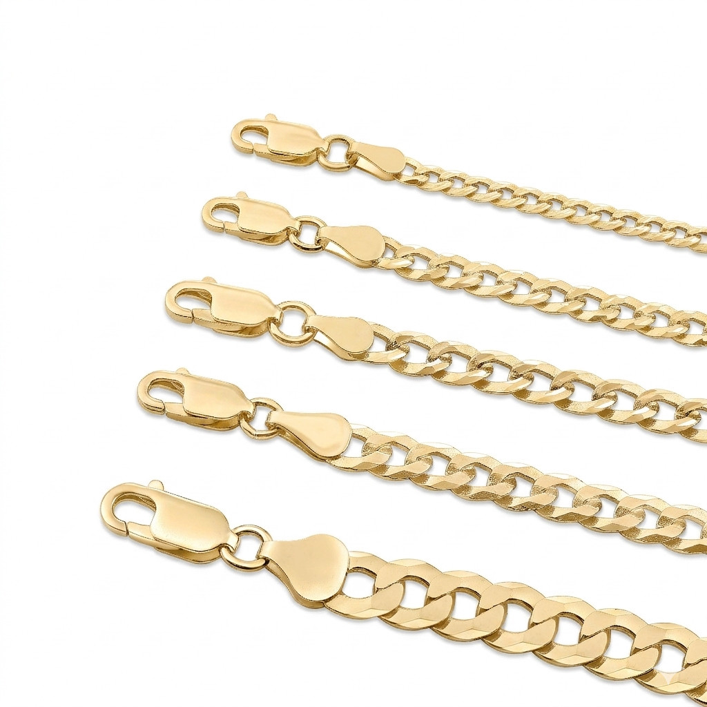 Gold 3mm-5mm Curb Link Chain Italian Necklace 16″-24″ Solid 925 Sterling Silver