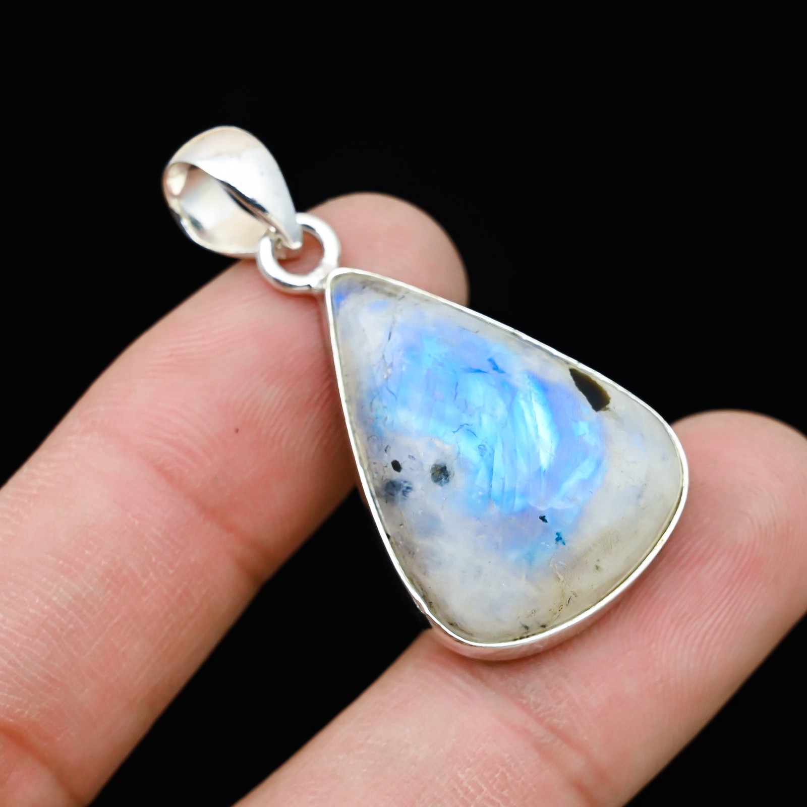 Rainbow Moonstone Gemstone 925 Sterling Silver Handmade Pendant Jewelry Gift For