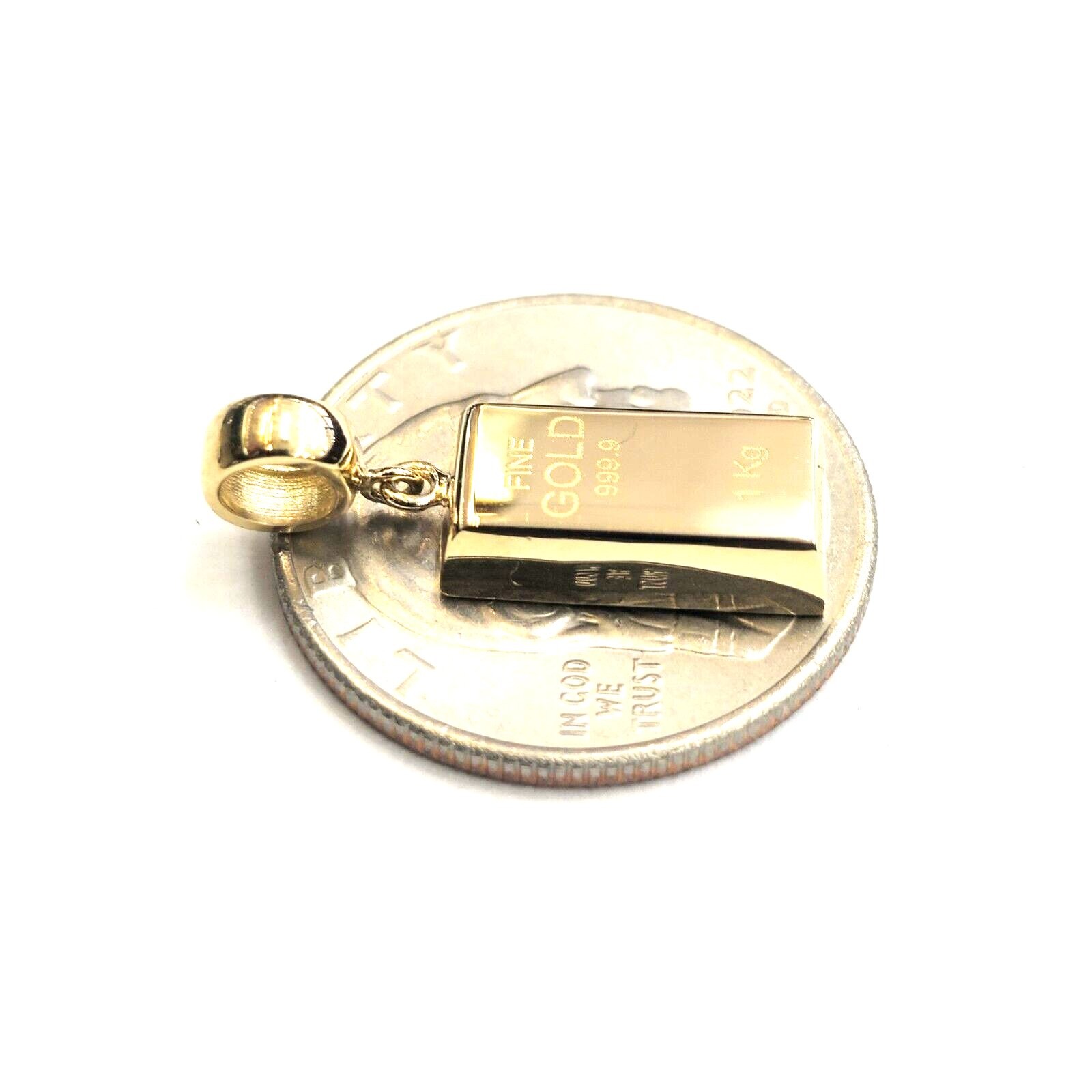 14k Yellow Gold Tiny 999.9 fine gold bar brick bar 1kg Pendant Charm Gift 2.2g