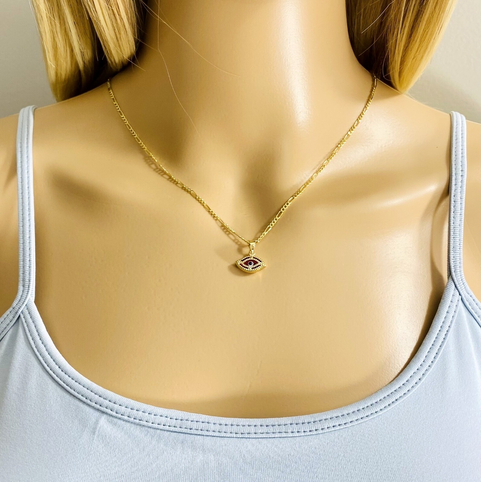 14K SOLID GOLD RED EVIL EYE PENDANT – 14K REAL GOLD 13mm EVIL EYE CHARM