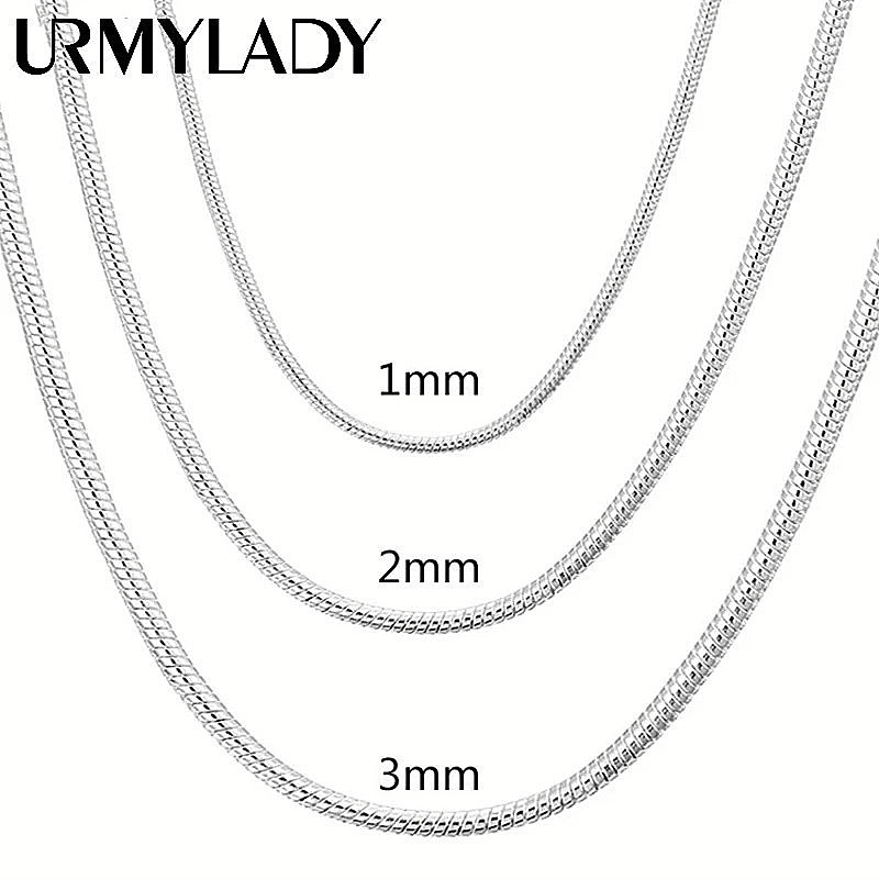 40-75cm 925 Sterling Silver 1MM/2MM/3MM solid Snake Chain Necklace For Men Women