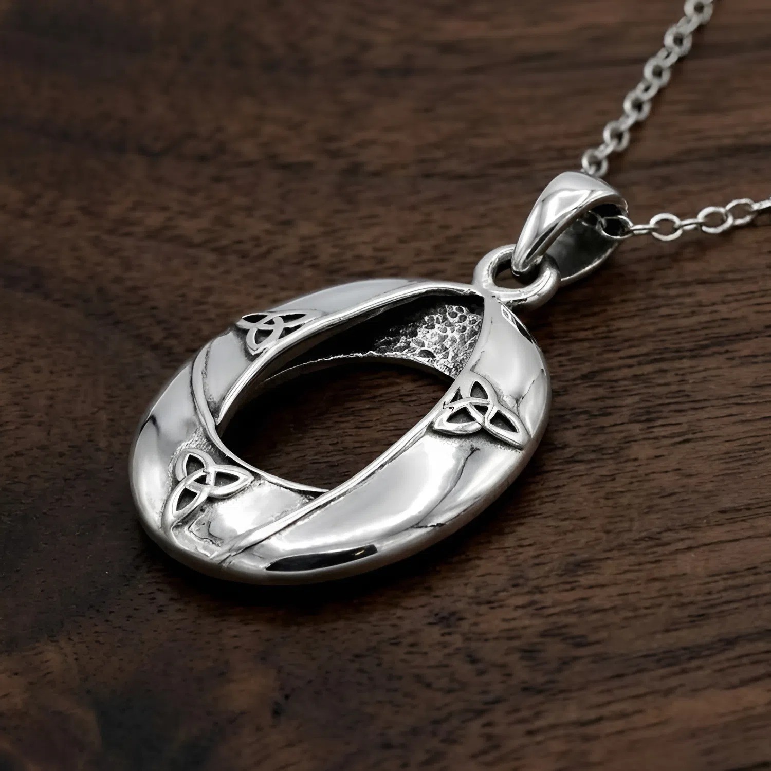 Modern Triquetra Necklace 20″ – Celtic Trinity Knot Pendant Knotwork Jewelry