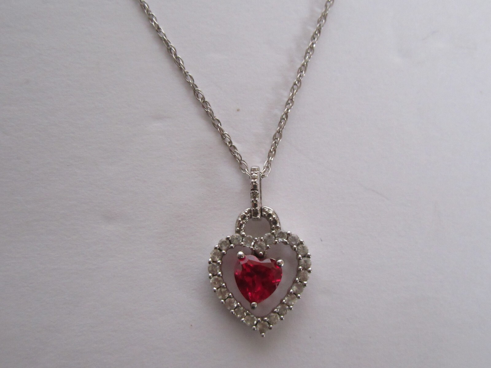 Sterling Silver & Ruby Cut Heart Pendant Necklace (18.25″)