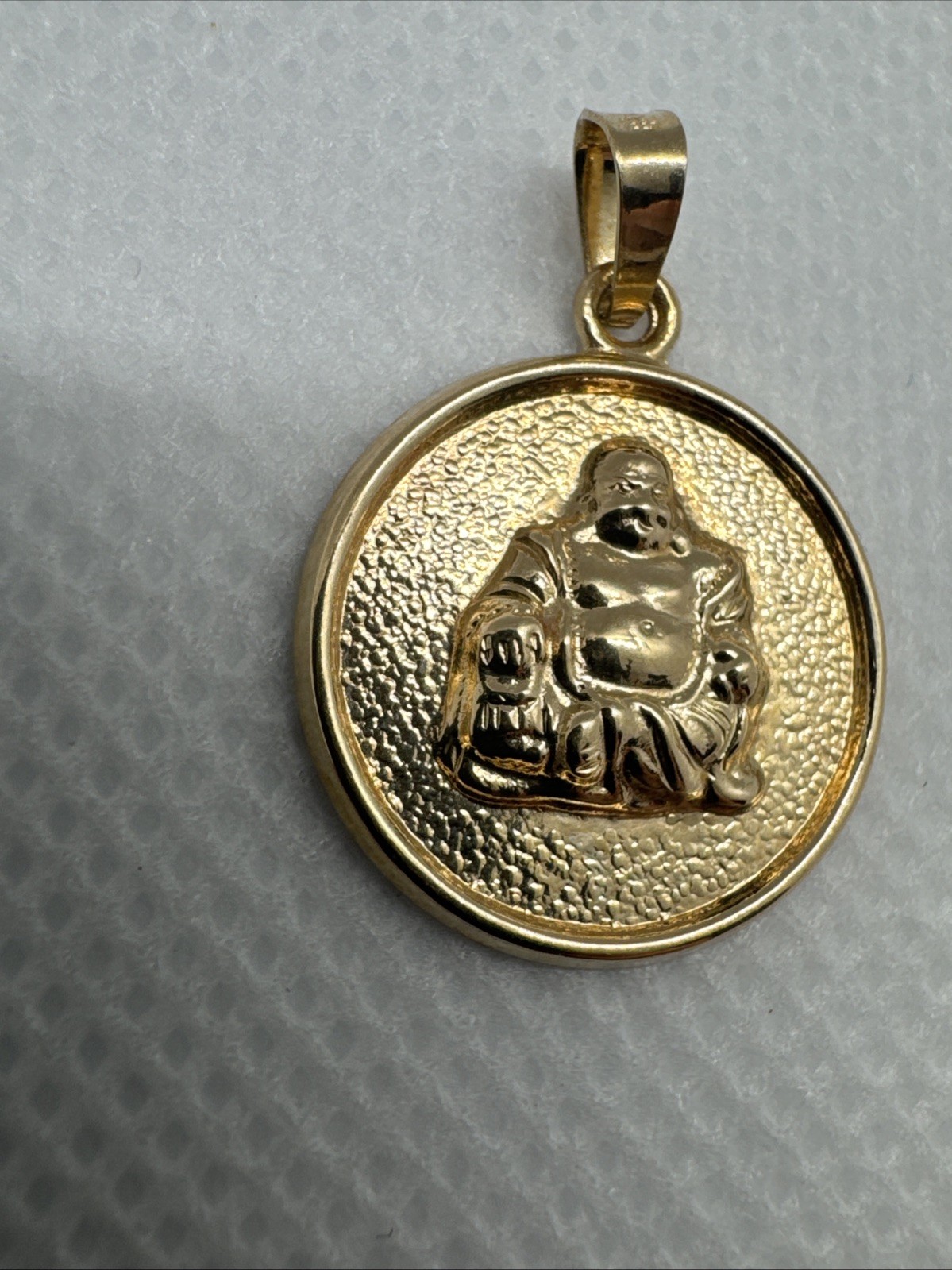 14k 585 Yellow Gold Hollow Buddha Charm Pendant Buddhism Round 16.7mm 1.22g