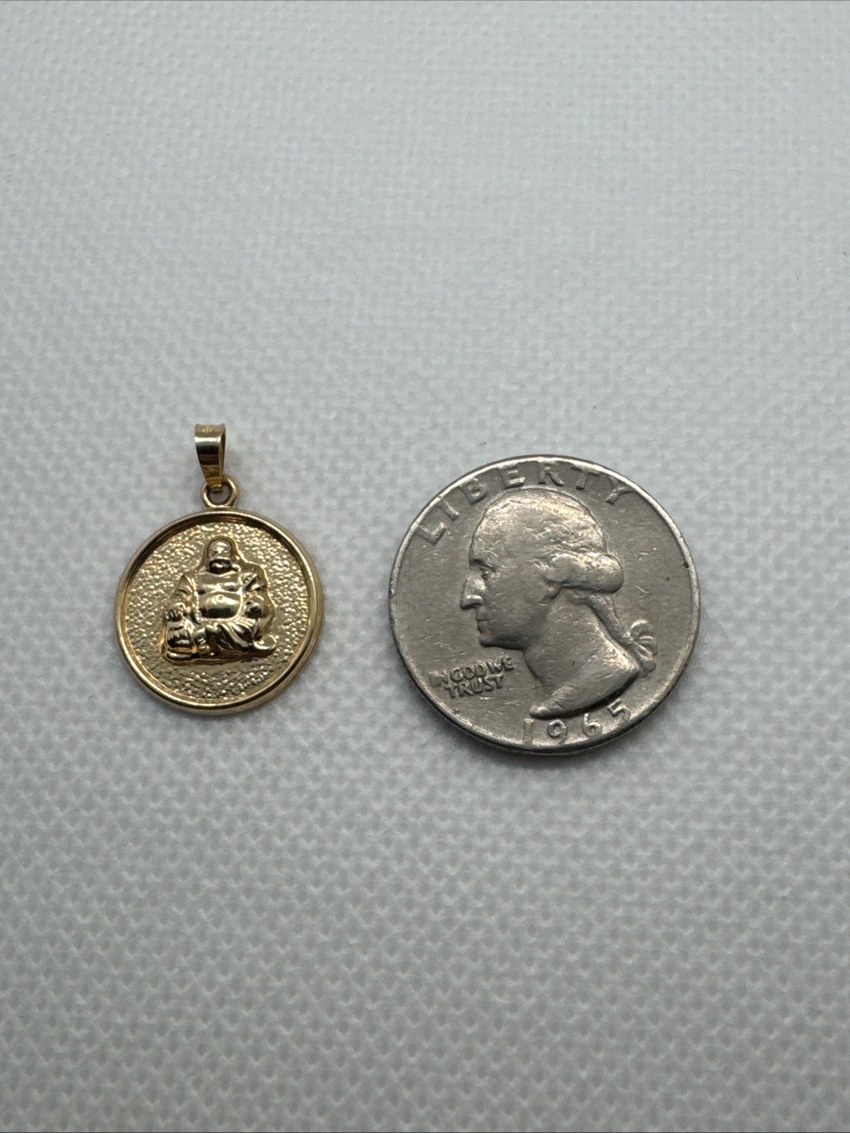 14k 585 Yellow Gold Hollow Buddha Charm Pendant Buddhism Round 16.7mm 1.22g