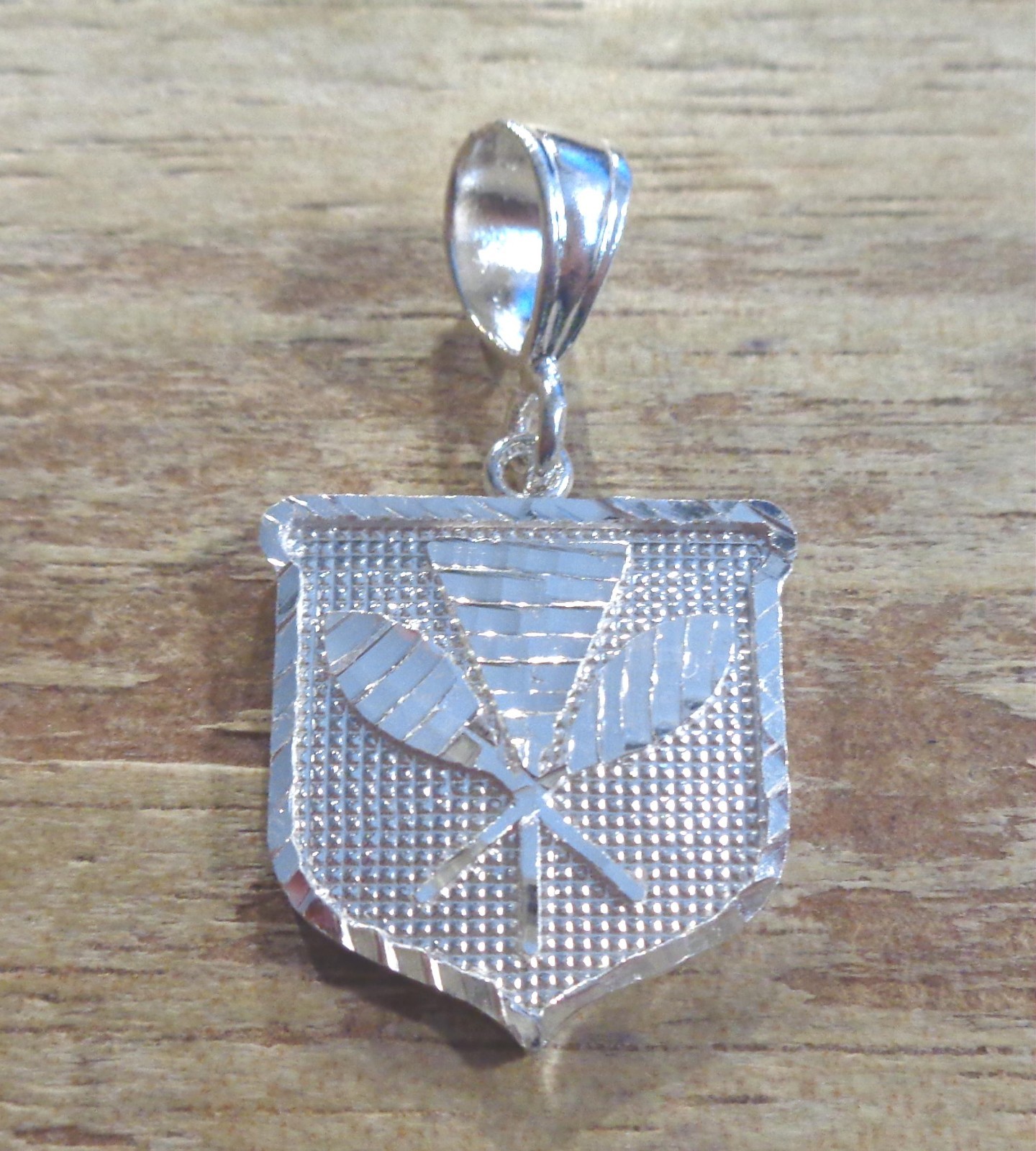24MM SOLID 925 STER SILVER DIAMOND-CUT DC HAWAIIAN KANAKA MAOLI SHIELD PENDANT