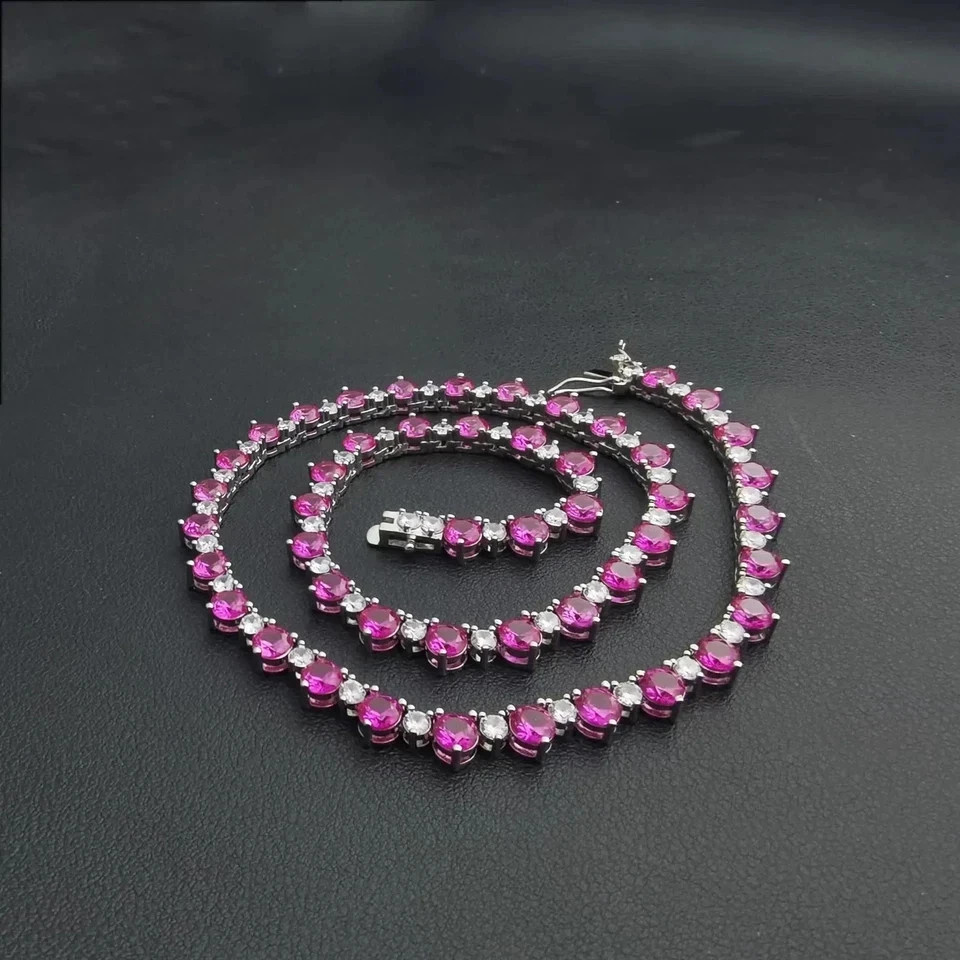 18TCW Round Lab Created Sapphire & Diamond Tennis Necklace 925 Sterling Silver