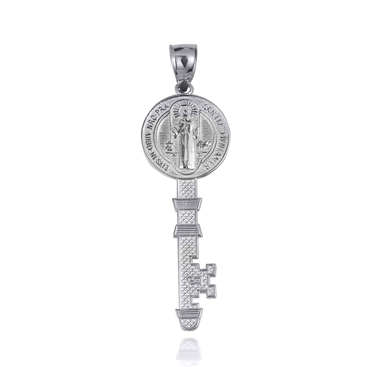 .925 Sterling Silver Saint Benedict Medal Key Reversible Pendant Necklace S/L