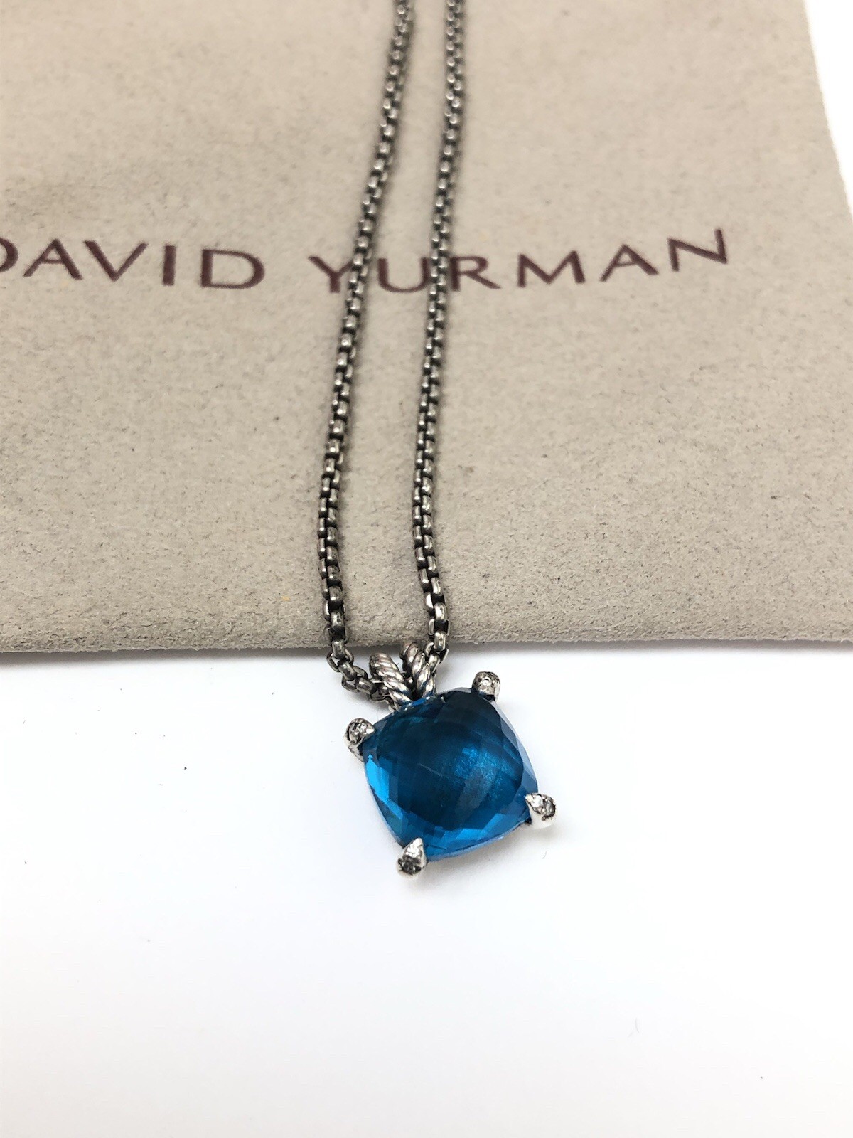 DAVID YURMAN 11mm Chatelaine Sterling Silver With Blue Topaz & Diamond Necklace
