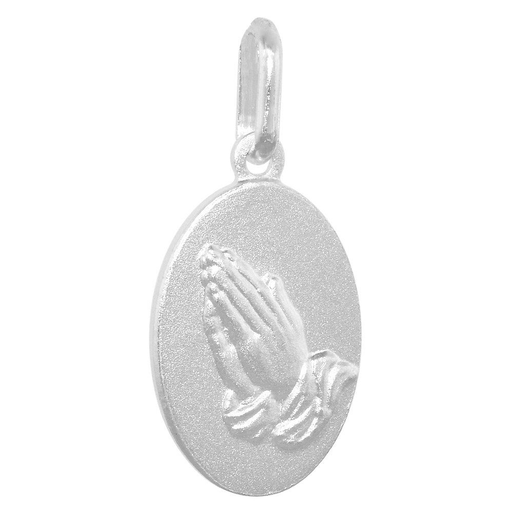 925 Sterling Silver Oval Praying Hands Pendant 5/8 (16mm) Inch Tall