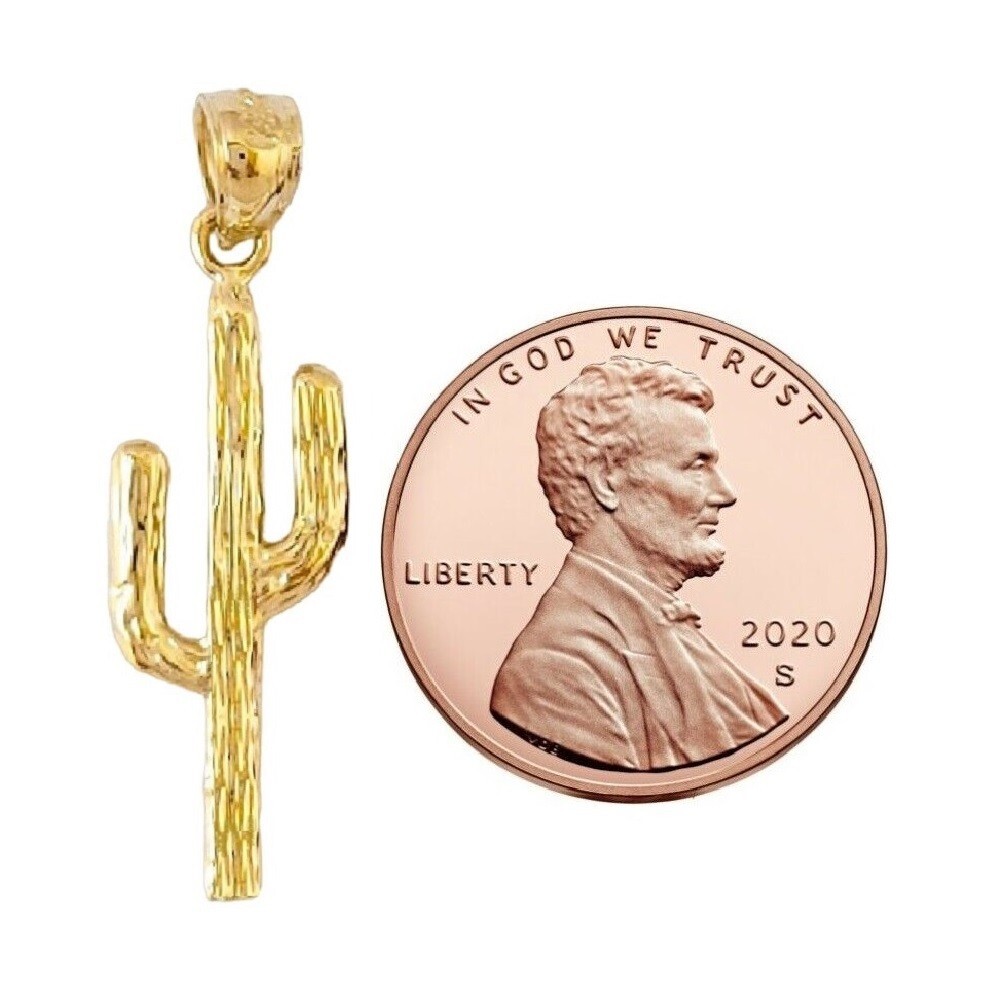 14k Yellow Gold Cactus Pendant / Charm, Made in USA