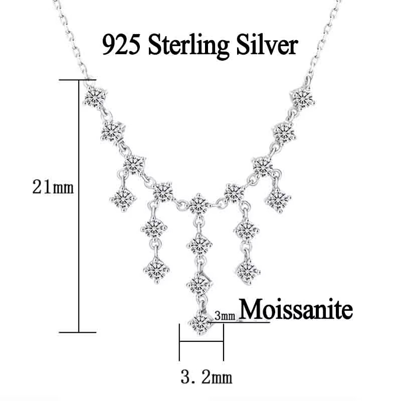 3mm Round Cut Real Moissanite Tassel Pendant Necklace 925 Sterling Silver Chain