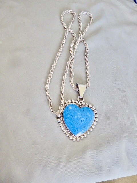 STUNNING 925 STERLING SILVER HEART SHAPE LAPIS TAXCO MEXICO PENDANT & CHAIN 26″