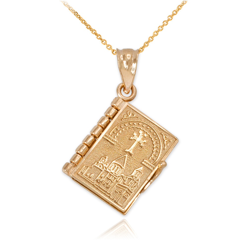 Gold 3D Armenian Bible Pendant Necklace(Available In Yellow/Rose/White Gold)